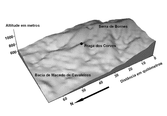 Fig. 1 – Bloco diagrama de parte da Bacia de Macedo de Cavaleiros com a localização da Fraga dos Corvos.