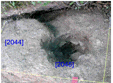Fig.10 – Grande plano de I-7,N-S, com o Piso a e o buraco de poste UE.2045